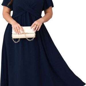 Women Plus Size Midi Dresses Short Sleeve V Neck Twist Front Summer Wedding Gues